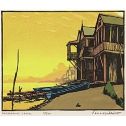 leonard hutchinson rca, osa, cpe, DESJARDINS CANAL., Colour blockprint, signed, titled and numbe...