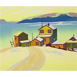 leonard hutchinson rca, osa, cpe, SNOW ON THE BAY., Colour blockprint, signed, titled and number...