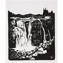 leonard hutchinson, rca, osa, cpe, WEBSTER'S FALLS., Wood engraving, signed in plate, estate s...