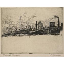 ernest neuman cpe, MONTREAL HARBOUR., Etching with drypoint, signed and titled in margin., Pla...