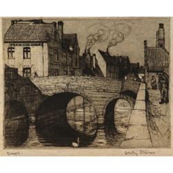 dorothy stevens rca, osa, TWO VIEWS: BRUGES; and ON THE CANAL CHARTRES., Two etchings,, each s...