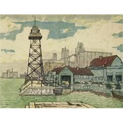 nicholas hornyansky, arca, osa, cpe, LOOKOUT TOWER, TORONTO HARBOUR POLICE., Colour aquatint a...