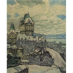 Nicholas HORNYANSKY, arca, osa, cpe, QUEBEC FROM THE CITADEL., Colour aquatint with drypoint,...