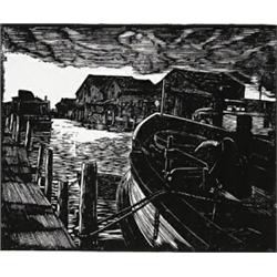 leonard hutchinson, rca, osa, cpe, HARBOUR NEAR PORT DOVER., Wood engraving, estate stamp in m...