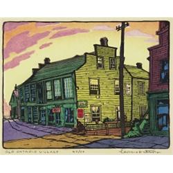 leonard hutchinson, rca, osa, cpe, OLD ONTARIO VILLAGE., Colour block print, signed, titled an...