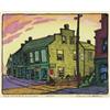 Image 1 : leonard hutchinson, rca, osa, cpe, OLD ONTARIO VILLAGE., Colour block print, signed, titled an...