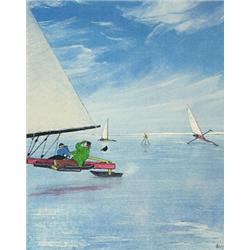 WILLIAM KURELEk rca, osa, ICE SAILING., Colour offset lithograph, signed and numbered 39/225 in...