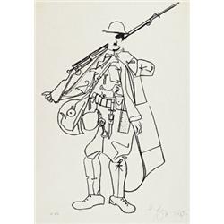 harold barling town, rca, osa, cpe, CHARLIE CHAPLIN IN SHOULDER ARMS., Lithograph, signed, dat...