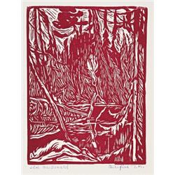 james edward hervey macdonald rca, osa, MARSH., Woodblock print, certified by Thoreau MacDonald....