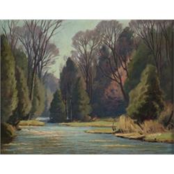 frederick henry brigden, rca, osa, RIVER LANDSCAPE., Oil on canvasboard., 26.7 x 34.3 cm. (1...