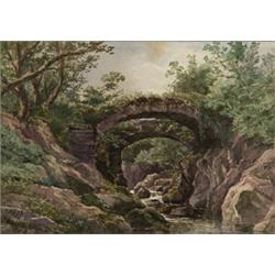 george harlow white, rca, osa, THE ROMAN BRIDGE, PANDY., Watercolour, signed and dated 1889;, ...