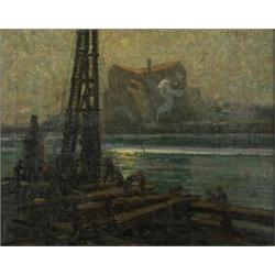 charles walter simpson rca, THE DERRICK., Oil on canvas, signed and dated 13;, titled exhibiti...