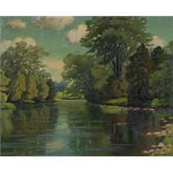 frederick henry brigden, osa, rca, RIVER LANDSCAPE., Oil on masonite, signed., 52.1 x 64.7 c...