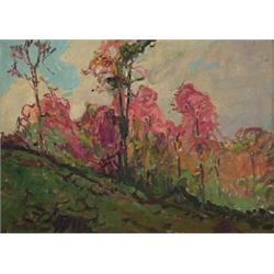 CHARLES Walter SIMPSON rca, AUTUMN FOLIAGE., Oil on canvasboard, signed., 25.4 x 35.6 cm. (10...