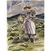 Image 1 : charles goldhammer osa, cpe, cspwc, WOMAN RAKING HAY., Watercolour, signed., Sight 38.1 x 28 c...