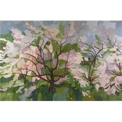 DONALD MACKAY HOUSTOUN, SPRING ORCHARD, THORNBURY., Oil on canvas, signed;, titled gallery lab...