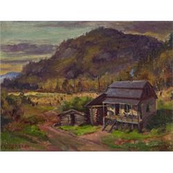 caleb keene, COUNTRY HOMESTEAD., Oil on canvas, signed., 22.9 x 30.5 cm. (9 x 11 1/2 in.)., ...