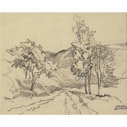 joachim george gauthier rca, osa, COUNTRY ROAD., Graphite and pen, signed., 21 x 27.3 cm. (8 1...