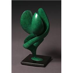 hans schleeh rca, COMPOSITION., Green patinated bronze sculpture, signed in cast. Mounted on a s...