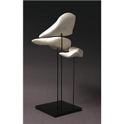 hans schleeh rca, THE BIRDS., Alabaster sculpture with metal rods, signed with incised signature...