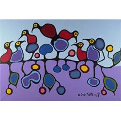 NORVAL H. Morrisseau rca, SPIRITS MERGING., Acrylic on canvas, signed in syllabics., 86.3 x 12...