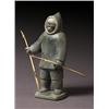 Image 1 : simonee aupaluktaq (b.1906), Iqaliut. E7-23., Light grey stone carving of a hunter, holding ca...