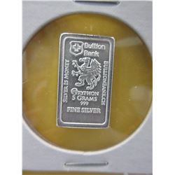 .999 Fine Silver Swiss Mint "Gryphon" bar - 5 grams
