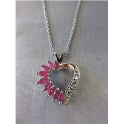 Red Ruby & Diamond heart design necklace
