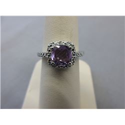 Cushion Cut Purple Amethyst & Diamond Dinner Ring