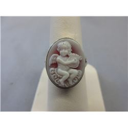 Estate Sterling Silver Cameo Angel/Harp Ring