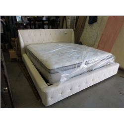 NEW - White upholstered bed frame - King size