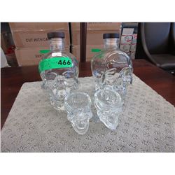 2 Crystal head vodka bottles & shot glasses