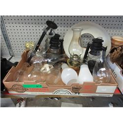Used oil lamps with 7 additional glass chimneys