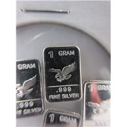 4 x .999 Fine Silver Investor bars - 1 gram each