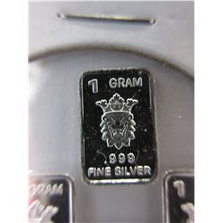 4 x .999 Fine Silver Investor bars - 1 gram each