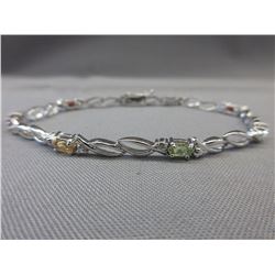 .925 Silver Multi-Gemstone & Diamond bracelet