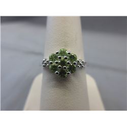 Sterling Silver Peridot & Diamond cluster ring