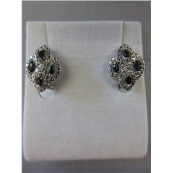 New Blue Sapphire & Diamond Cluster Earrings
