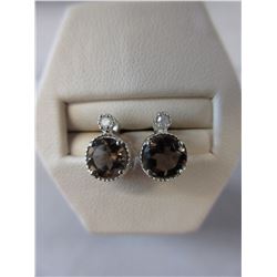 New - Brown Smokey Quartz & Diamond Stud Earrings