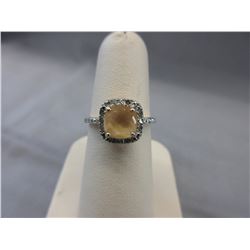 Cushion cut Citrine & Diamond dinner ring
