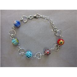 Alternating heart & Murano glass link bracelet