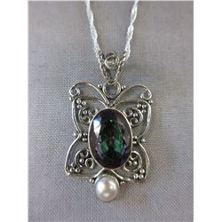 Huge! 5+ CT Oval Mystic Topaz Butterfly necklace