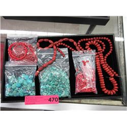 Collection of drilled Coral & Turquoise beads