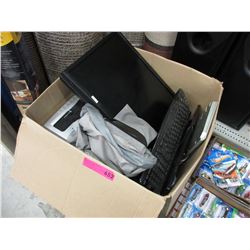 Box of used electronics & a back pack
