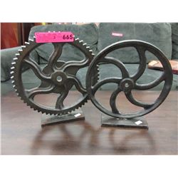 2 Cast metal cog & wheel decorations