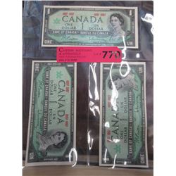 3 x 1967 Canadian Centennial 1 Dollar Banknotes