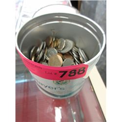 Tin of assorted world coins