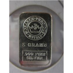 .999 Fine Silver Monarch Mint 5 gram Investor bar
