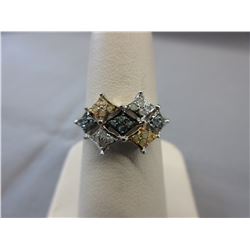 Blue, Yellow & White Diamond Cluster Ring