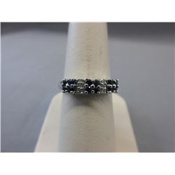 Blue Sapphire and Diamond Band Style Ring